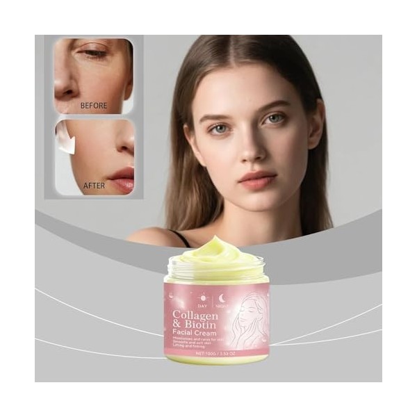 Crème de jour et de nuit au collagène, lotion hydratante multi-effets raffermissante et liftante pour le visage, améliore le ...