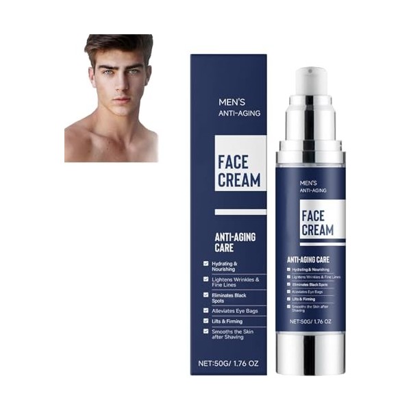 Crème hydratante visage 6 en 1 pour homme, crème anti-âge, lotion raffermissante pour le visage, lissante, hydratante et nour...