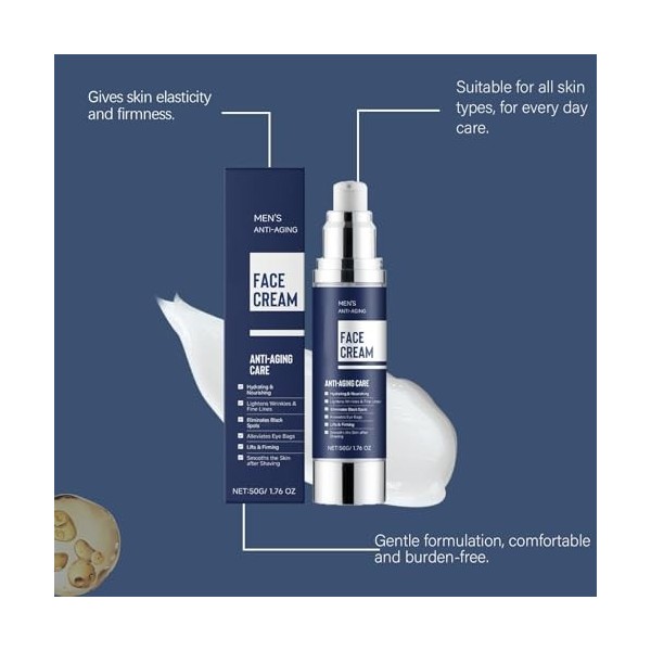 Crème hydratante visage 6 en 1 pour homme, crème anti-âge, lotion raffermissante pour le visage, lissante, hydratante et nour...