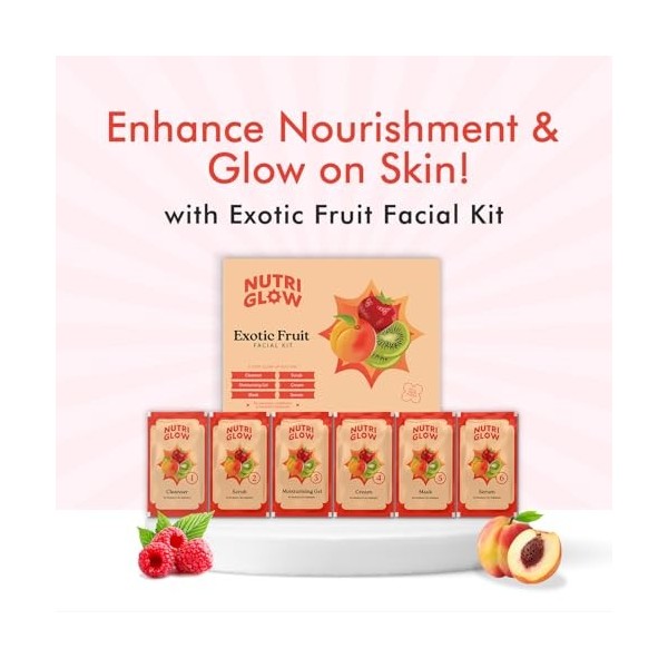 Nutriglow Naturals Exotic Fruit Facial Kit with Honey, Vitamin E for Radiant Glow, 60G