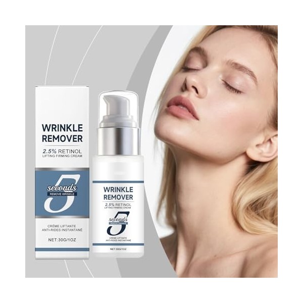 Lot de 2 crèmes anti-rides intensives au rétinol 5 secondes, crème lifting instantanée pour le visage, soin raffermissant et ...
