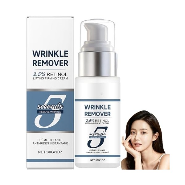 Lot de 2 crèmes anti-rides intensives au rétinol 5 secondes, crème lifting instantanée pour le visage, soin raffermissant et ...