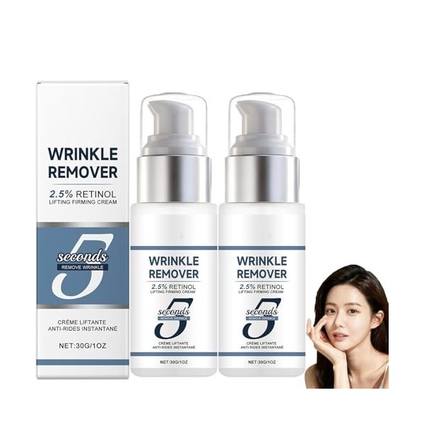 Lot de 2 crèmes anti-rides intensives au rétinol 5 secondes, crème lifting instantanée pour le visage, soin raffermissant et ...