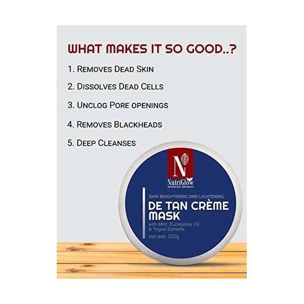 Nutriglow Advanced Organics De Tan Cream Mask with Skin Lightning, Reduce Wrinkles, Fine Lines & Fade Blemishes & Pigmentatio