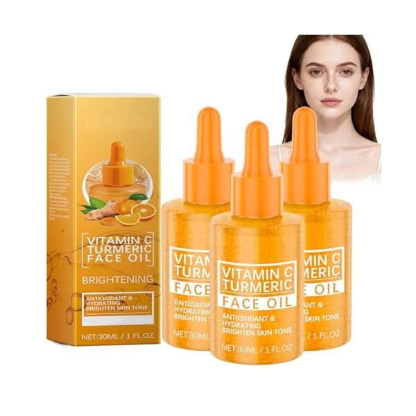 Huiles Visage Au Curcuma Anti-âge, Anti-rides Et Ridules, Vitamine C, Huile Visage Au Curcuma, Raffermissement De La Peau, Éc...