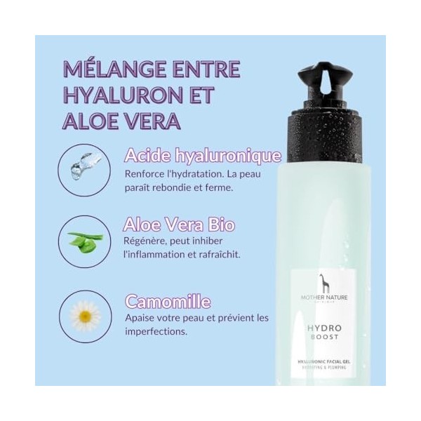 MOTHER NATURE COSMETICS Gel Hydratant Visage à Acide Hyaluronique 100 ml - Soin Visage Anti-Rides pour Femme et Homme à lAlo