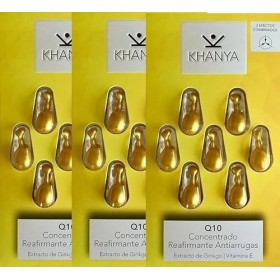 Khanya Q10 Crème concentrée raffermissante anti-rides avec extrait de ginkgo | vitamine E [Pack de 3 blisters x 7 capsules] [