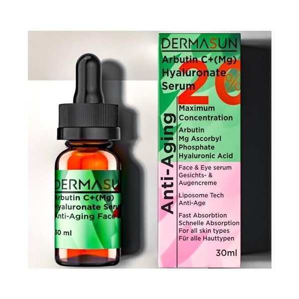 DERMASUN Sérum anti-âge hautement dosé à 20 % de vitamine C : sérum hydratant et éclaircissant la peau avec vitamine C liposo