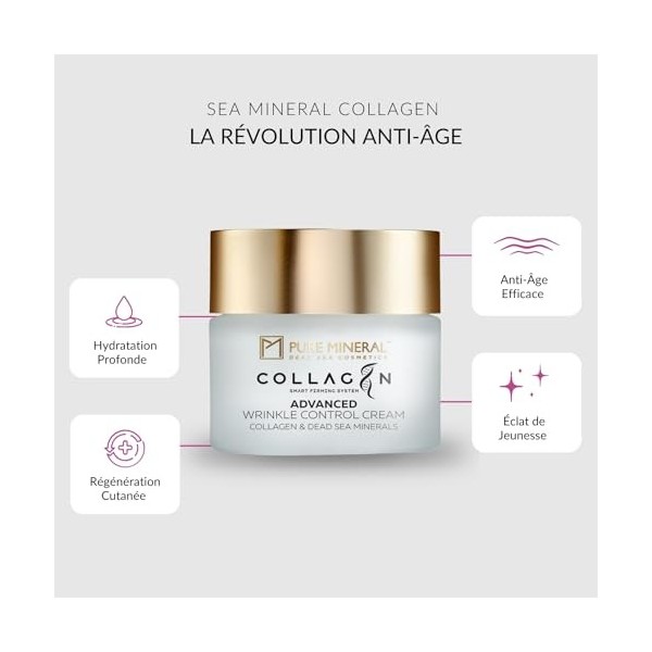 Pure Mineral - Crème Contrôle Avancé des Rides au Collagène - Minéraux Mer Morte, Réduit Rides et Fermeté, Effet Liftant - Sa