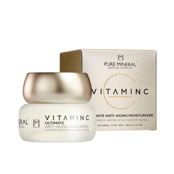 Pure Mineral - Crème Anti-Âge Ultime Vitamine C pour Peaux Normales à Sèches - Combat les Rides, Raffermit - Minéraux de la M