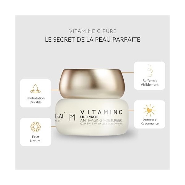 Pure Mineral - Crème Anti-Âge Ultime Vitamine C pour Peaux Normales à Sèches - Combat les Rides, Raffermit - Minéraux de la M