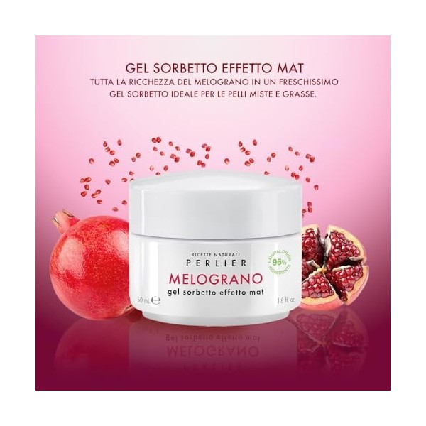 Perlier, Gel effet sorbet mat - Soins du visage - Hydratant - Grenade - Vegan - Pot 50 ml