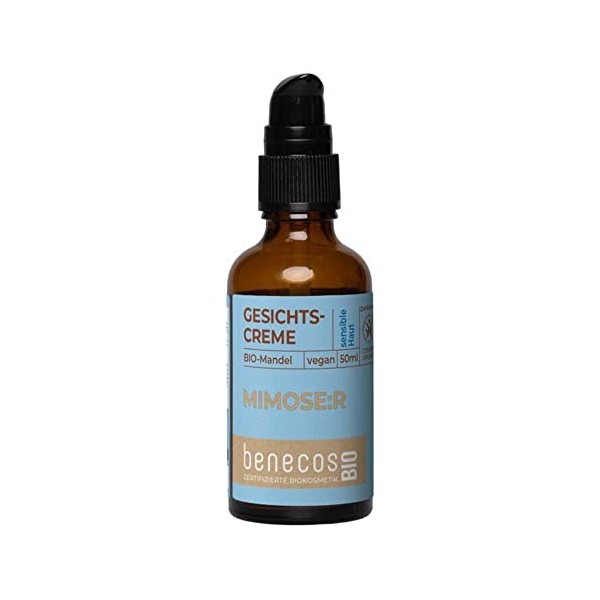 benecos Crème visage bio amande MIMOSE:R - peaux sensibles - végétalien - testée derm