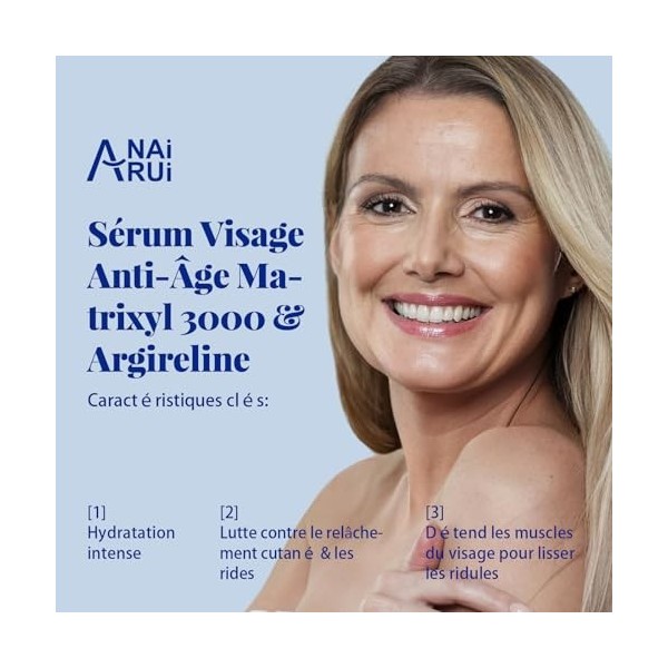 ANAiRUi Matrixyl 3000 & Argireline Sérum Visage Anti-Âge avec Peptides, Acide Hyaluronique, contre les rides, renforcement Co...