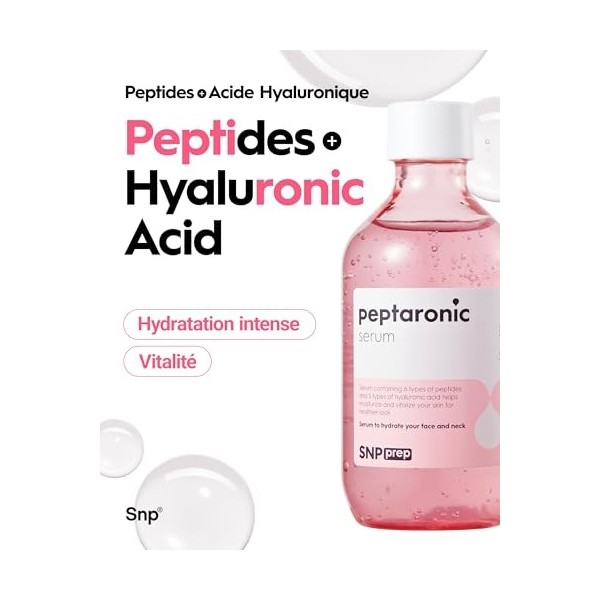Sérum SNP Prep Peptaronic – Sérum coréen pour le visage et le corps avec 6 peptides et 5 types dacides hyaluroniques pour de