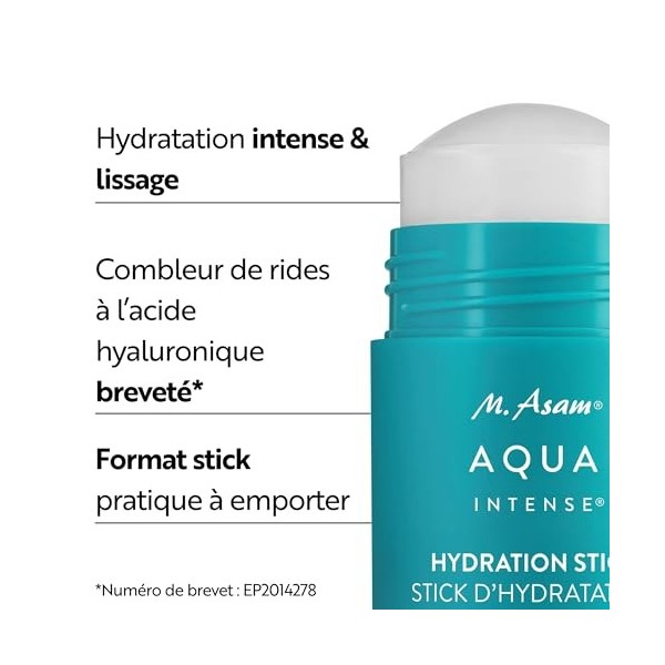 M. Asam AQUA INTENSE Hydration Stick 30g – baume hydratant visage, sérum en stick anti-rides, crème bio contre la sécheress
