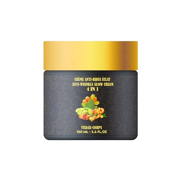 MEILLEURE CRÈME HYDRATANTE ANTI-RIDES 4 en 1 : Huile de pépins de figue de barbarie Huile d’argan Huile de noyau d’abricot Hu