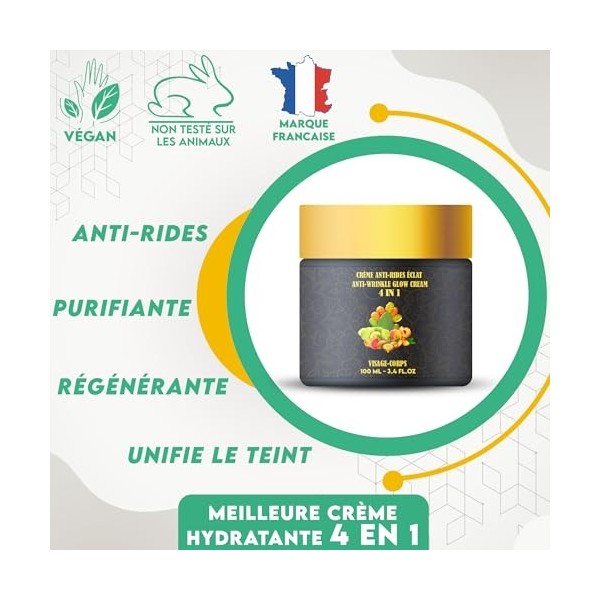 MEILLEURE CRÈME HYDRATANTE ANTI-RIDES 4 en 1 : Huile de pépins de figue de barbarie Huile d’argan Huile de noyau d’abricot Hu