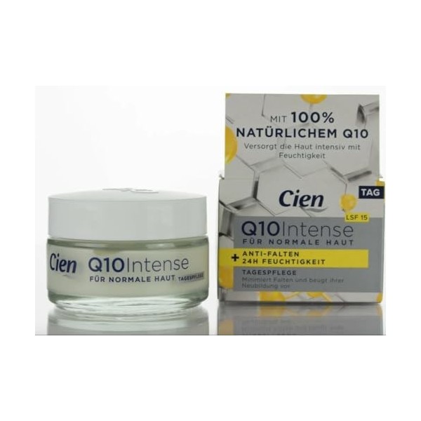 Lot 2 - Cien - Crème Visage Anti-Rides Q10 Intense 50ml Jour SPF 15 Hydratation Intense + Contour des Yeux 15ml Lot 2