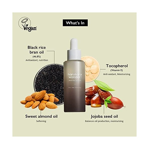 Haruharu Huile pour le visage au riz noir WONDER 30 ml | Huile pour le visage