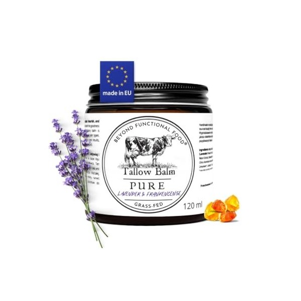 Beyond Functional Food PURE Lavender & Frankincense Beef Tallow - Baume Naturel au Suif de Boeuf avec Lavande & Encens - Tall...