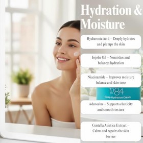 Crème hydratante profonde avec acide hyaluronique et niacinamide - Crème hydratante quotidienne pour tous les types de peau, 