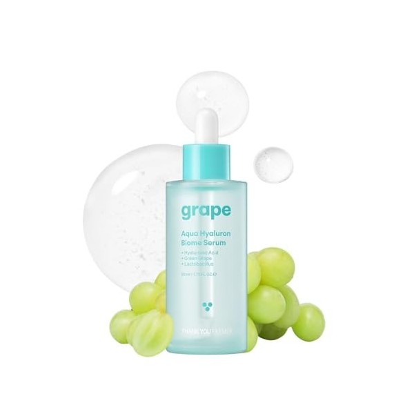 THANKYOU FARMER Grape Aqua Hyaluron Biome Serum 50ml - Acide Hyaluronique, Raisin Vert, Vegan, Testé Dermatologiquement, Séru