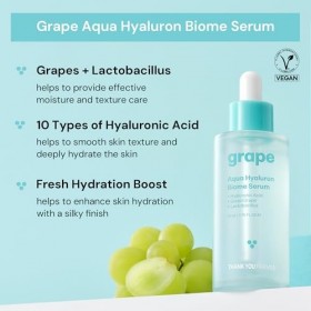 THANKYOU FARMER Grape Aqua Hyaluron Biome Serum 50ml - Acide Hyaluronique, Raisin Vert, Vegan, Testé Dermatologiquement, Séru