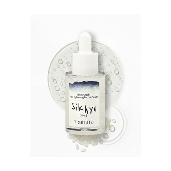 TRANATA Sérum visage peptide de punch de riz, essence de peau de verre coréen, 80 % extrait de riz