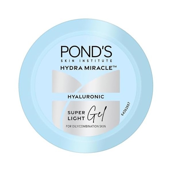 Ponds Gel hydratant super léger sans huile 50 g | Avec acide hyaluronique et vitamine E pour une peau fraîche et éclatante et