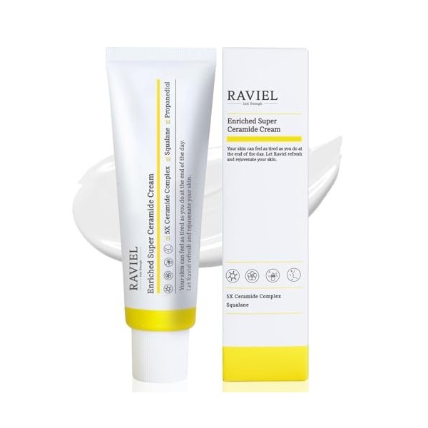 RAVIEL Crème super enrichie en 5 céramides, pour tous les types de peau, éclaircissante, anti-âge, hydratation profonde et no