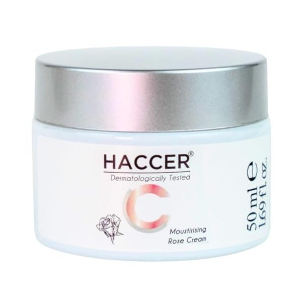 Haccer Rose Moisturizing Daily Skin Cream 50 ml – Eau de rose naturelle – Hydratante, hydratante, nourrissante et revitalisan