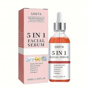 Sérum au collagène - Soin du visage 5 en 1 avec acide hyaluronique, collagène, niacinamide, vitamine C et E - Formule hydrata