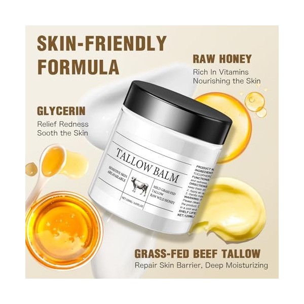 Baume au miel de suif de bœuf, profondément nourrissant pour le visage, soin naturel de la peau