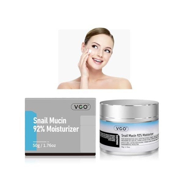 VGO Snail Mucin Crème hydratante pour le visage 92 % pour peaux sèches et sensibles, tous types de peau, 50 g