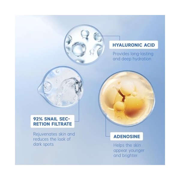 VGO Snail Mucin Crème hydratante pour le visage 92 % pour peaux sèches et sensibles, tous types de peau, 50 g