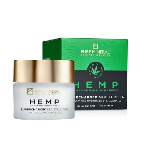 Pure Mineral - Hydratant Superchargé au Chanvre - Minéraux Mer Morte, Huile de Chanvre, Hydratation Intense, Anti-Âge - Sans 