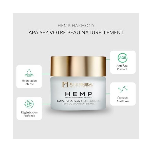 Pure Mineral - Hydratant Superchargé au Chanvre - Minéraux Mer Morte, Huile de Chanvre, Hydratation Intense, Anti-Âge - Sans 