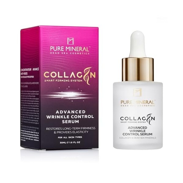 Pure Mineral - Sérum Contrôle Avancé des Rides au Collagène - Minéraux Mer Morte, Réduction des Rides, Raffermissement - Sans