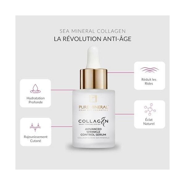 Pure Mineral - Sérum Contrôle Avancé des Rides au Collagène - Minéraux Mer Morte, Réduction des Rides, Raffermissement - Sans