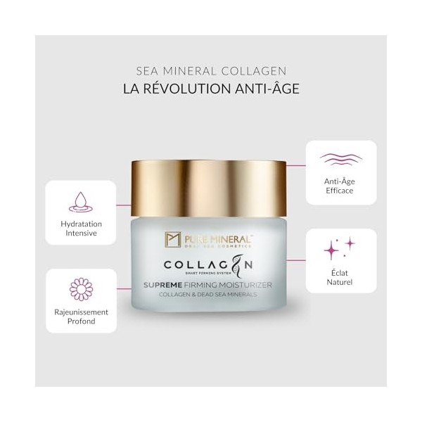 Pure Mineral - Crème Hydratante Raffermissante Suprême au Collagène - Minéraux Mer Morte, Hydratation Profonde, Raffermisseme