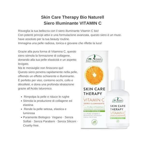 Vitamol Bio Naturell Sérum visage éclaircissant à la vitamine C antioxydante régénérante pour tous les types de peau 30 ml.