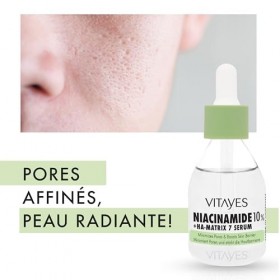 Vitayes Sérum 10 % de niacinamide et dacide hyaluronique - 30 ml - Sérum anti-âge pour le visage - Hydratant et renforce la 