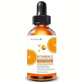 Sérum de vitamine C pour le visage 20 % avec acide hyaluronique et acide férulique - Soin naturel bio pour cicatrices dacné,