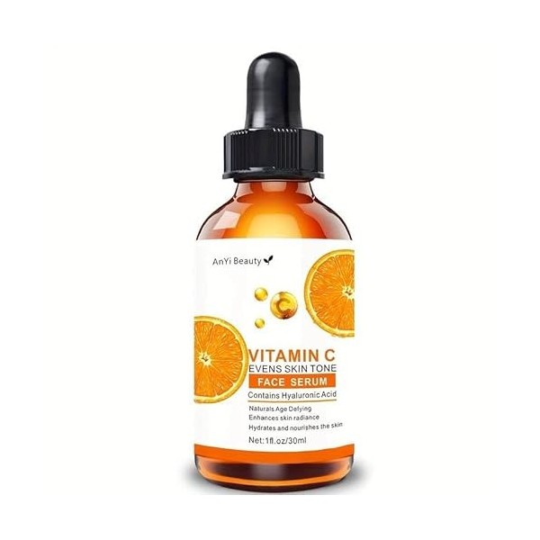 Sérum de vitamine C pour le visage 20 % avec acide hyaluronique et acide férulique - Soin naturel bio pour cicatrices dacné,