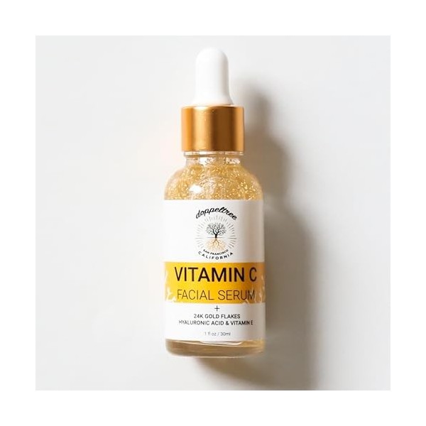 Serum Vitamine C Visage Bio - avec de lor 24 carats, de lacide hyaluronique, de la vitamine E - Traitement anti-âge, des ci