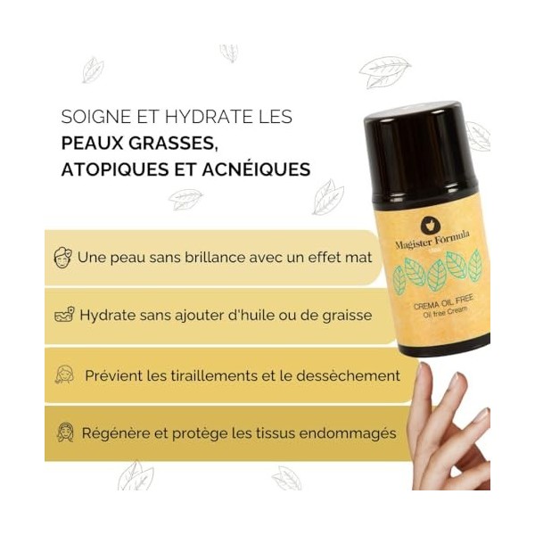 Crème Hydratante Visage Oil Free 50 ml | Peaux Grasses et Sensibles | Apporte un Effet Mat | Ideál pour le Peau Atopique et A