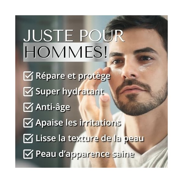 CREME HYDRATANTE VISAGE HOMME - Soins pour le Visage Anti Ride Puissant et Naturel pour Homme avec Acide Hyaluronique, Vitami