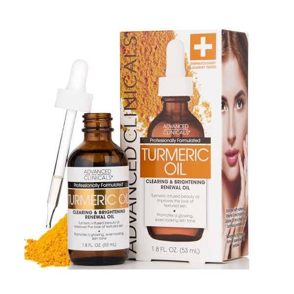 Advanced Clinicals Huile de curcuma pour le visage Formule antioxydante avec extrait de rose et huile de jojoba pour les peau