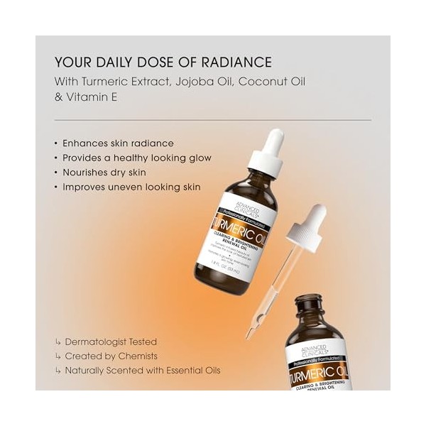 Advanced Clinicals Huile de curcuma pour le visage Formule antioxydante avec extrait de rose et huile de jojoba pour les peau